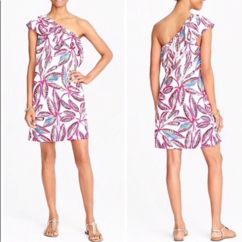 J. Crew One Shoulder Ruffle Dress Floral Print Sun Dress Medium